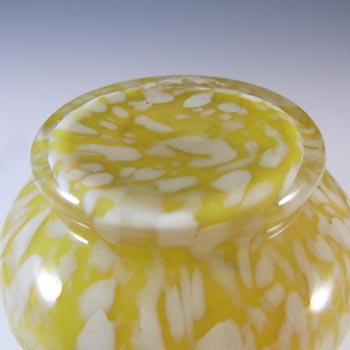 Welz Bohemian Lemon Yellow & White Spatter Glass Enamelled Vase