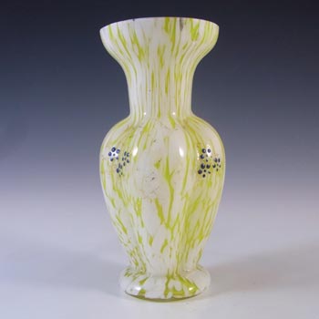 Welz Czech / Bohemian Lemon Yellow & White Spatter Glass Vase