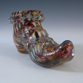 Welz Bohemian Honeycomb Spatter Glass Shoe Posy Vase
