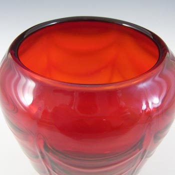 Whitefriars #9358 Wilson Ruby Red Glass Wave Ribbed Footed Vase