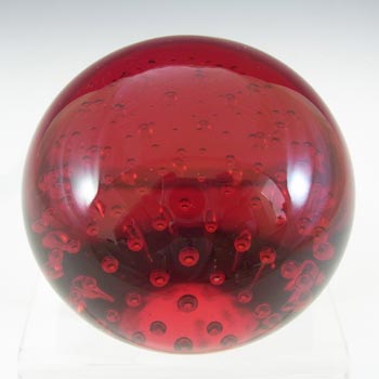 Whitefriars #9308 Ruby Red Glass Controlled Bubble Paperweight