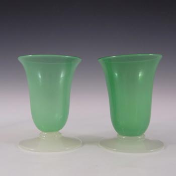 Stevens + Williams Pair of Stourbridge Alabaster Green Glass Vases