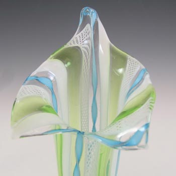 AVEM? Murano Zanfirico Blue, Green & White Glass Cornucopia Shell Vase