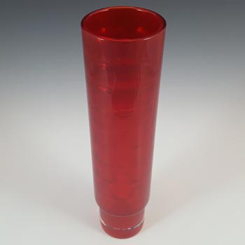 Alsterfors Scandinavian Vintage Red Glass Ribbed Vase