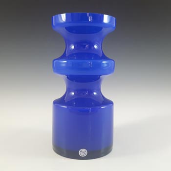 Alsterfors #S5014 Blue Glass Hooped Vase Signed 'P. Strom 69'