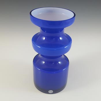 Alsterfors #S5014 Blue Glass Hooped Vase Signed 'P. Ström 69'