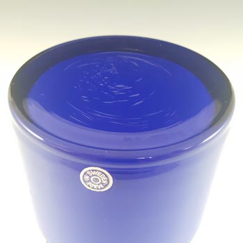 Alsterfors #S5014 Blue Glass Hooped Vase Signed 'P. Ström 69'