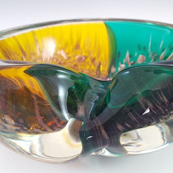 Murano Green, Yellow & Copper Aventurine Glass Bowl / Ashtray