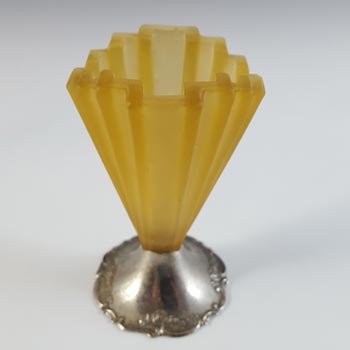 Bagley #334 Pair of Art Deco Amber Glass & Chrome 'Grantham' Vases