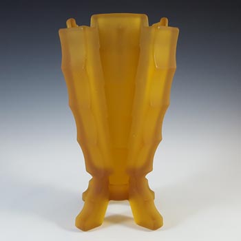 Bagley #3007 Art Deco 8.5\" Vintage Amber Glass \'Bamboo\' Vase