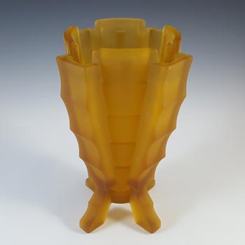 Bagley #3007 Art Deco 8.5" Vintage Amber Glass 'Bamboo' Vase