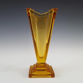 Bagley #1333 Art Deco 7.5\" Vintage Amber Glass \'Wyndham\' Vase