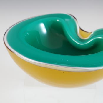 Barbini Murano Green, White & Amber Glass Biomorphic Bowl