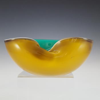 Barbini Murano Green, White & Amber Glass Biomorphic Bowl