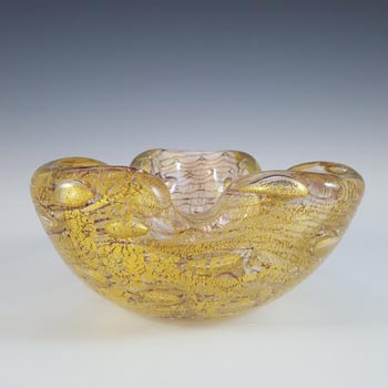 Barovier & Toso 'Zebrati' Murano Gold Leaf Purple Glass Bowl