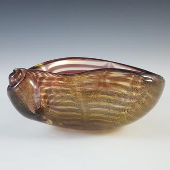 Barovier & Toso 'Graffati' Murano Gold Leaf Purple Glass Bowl