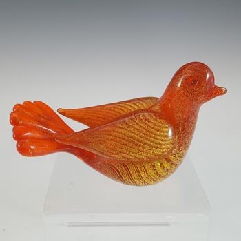 Galliano Ferro Murano Red Glass Gold Leaf Vintage Dove Bird