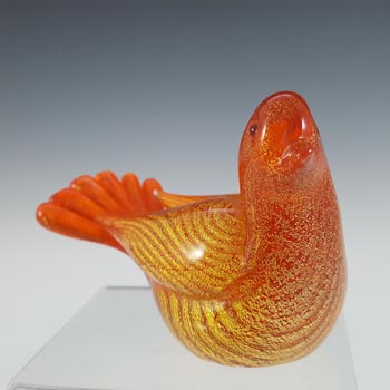Galliano Ferro Murano Red Glass Gold Leaf Vintage Dove Bird