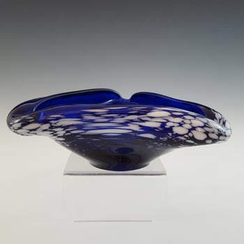Romanian Vintage Blue & White Speckled Glass Bowl / Ashtray