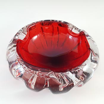 Aseda #667 Swedish Vintage Red Glass Bubble Ashtray Bowl