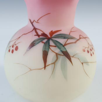 Thomas Webb Victorian Burmese Uranium 'Berry & Leaf' Glass Vase