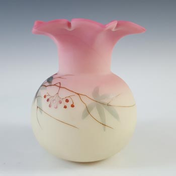 Thomas Webb Victorian Burmese Uranium 'Berry & Leaf' Glass Vase