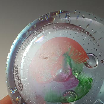MARKED Caithness Green, Red & Pink Glass "Escapade" Paperweight