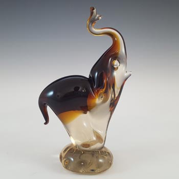 LABELLED Campanella Murano Brown Venetian Glass Elephant Figurine