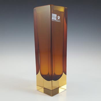 Campanella Murano Faceted Brown & Amber Sommerso Glass Vase