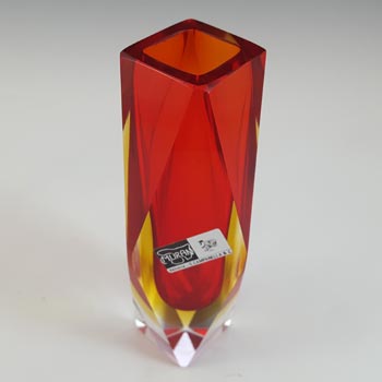 Campanella Murano Faceted Red & Amber Sommerso Glass Vase