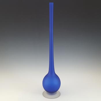 Carlo Moretti Satinato Blue Murano Glass Tall 18" Stem Vase