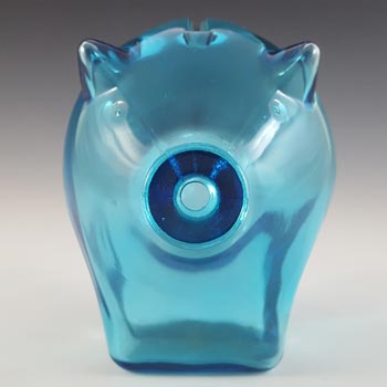 LABELLED Cascade / Wood Bros Blue Glass Piggy Bank / Money Box