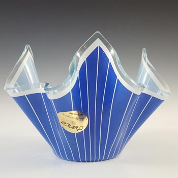 Chance Brothers Blue Glass \'Cordon\' Vintage Handkerchief Vase