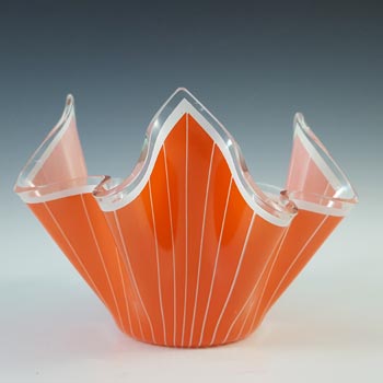 Chance Brothers Orange Glass \'Cordon\' Retro Handkerchief Vase