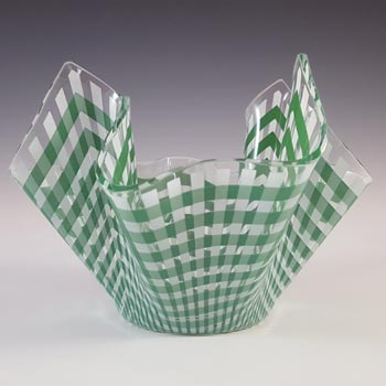 Chance Brothers Green & White Glass 'Gingham' Handkerchief Vase