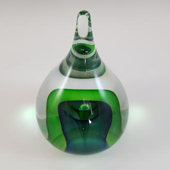 Chinese Murano Style Green & Blue Sommerso Glass Teardrop Paperweight