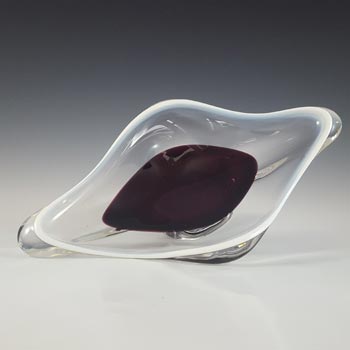 Chřibská #316 Czech Vintage Purple & White Glass Ashtray Bowl