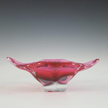 LABELLED Chřibská #296/2/13 Czech Pink & Clear Glass Bowl