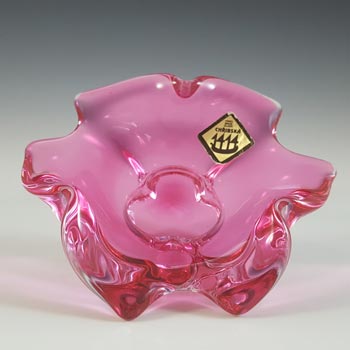 LABELLED Chřibská #331/2/9 Czech Pink & Clear Glass Bowl