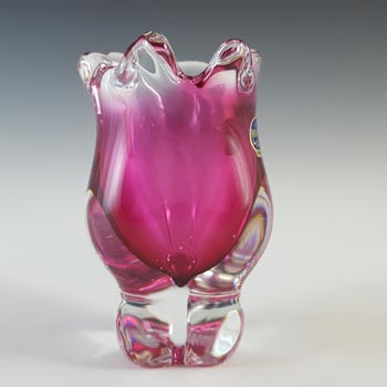 Chřibská #331/3/10 Czech Pink & Clear Glass Vintage Vase