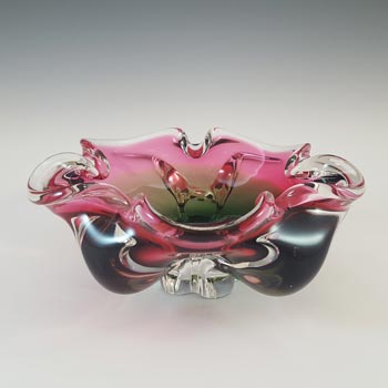Chřibská #238/5/15 Czech Pink & Green Glass Bowl by Josef Hospodka