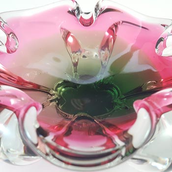 Chřibská #238/5/15 Czech Pink & Green Glass Bowl by Josef Hospodka
