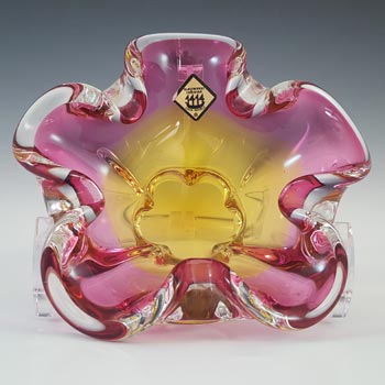 Chribska #238/5/13 Czech Pink & Orange Glass Bowl by Josef Hospodka