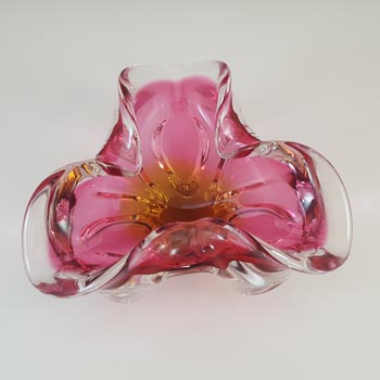 Chřibská #240/5/18 Czech Pink & Orange Glass Bowl by Josef Hospodka