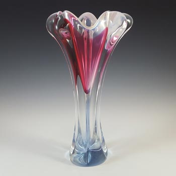 Chribska #316/1/31 Czech Pink, White & Blue Glass Vase