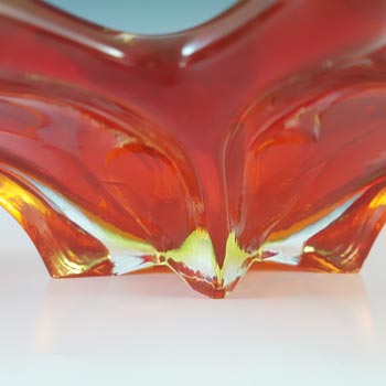 Cristallo Venezia Murano Red & Uranium Green Sommerso Glass Bowl