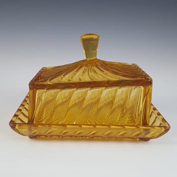 Bagley #3141 Art Deco Vintage Amber Glass 'Carnival' Cheese Dish