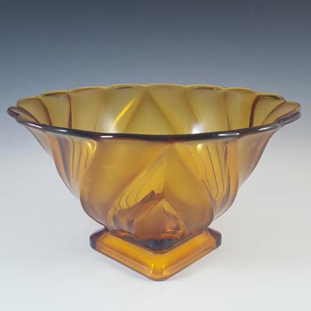 Brockwitz Large Art Deco Amber Glass Centrepiece Bowl #9222