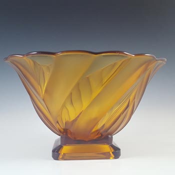 Brockwitz Large Art Deco Amber Glass Centrepiece Bowl #9222