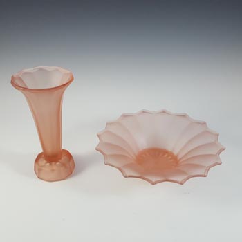 Ankerglas Bernsdorf Art Deco Pink Glass Vase & Bowl Set